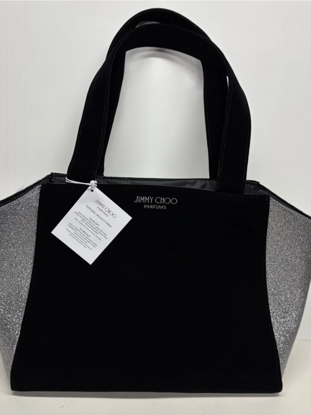 Jimmy Choo Parfums Tote Bag NEW Black Velvet Silver Glitter Overnight Bag